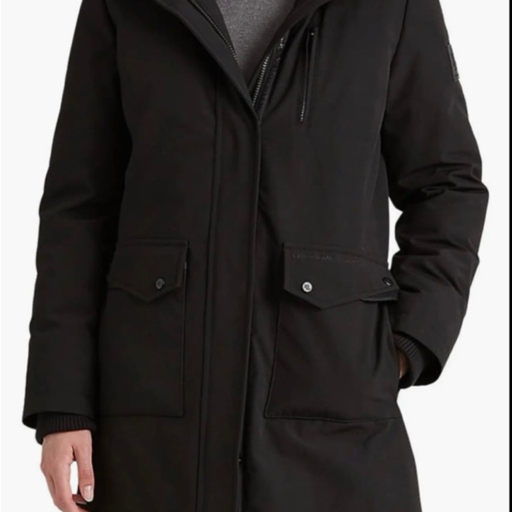 LAUREN RALPH LAUREN Women's Black Faux Fur Trim Hooded Down Parka Jackets
